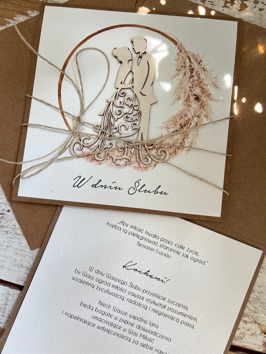 zaproszenia i kartki na ślub Ręcznie robiona kartka ślubna, na ślub z życzeniami