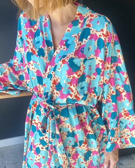 szlafroki damskie Szlafrok narzutka kimono w kontrastujące kolory