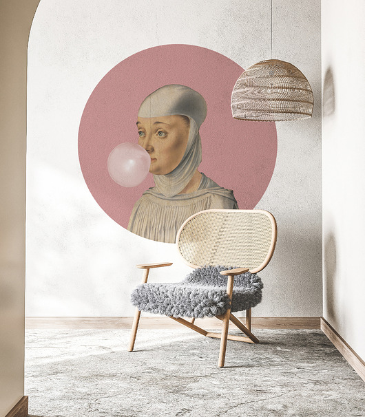 tapety i naklejki ścienne Dots Woman With Bubble Gum Pink - samoprzylepna tapeta w kształcie koła