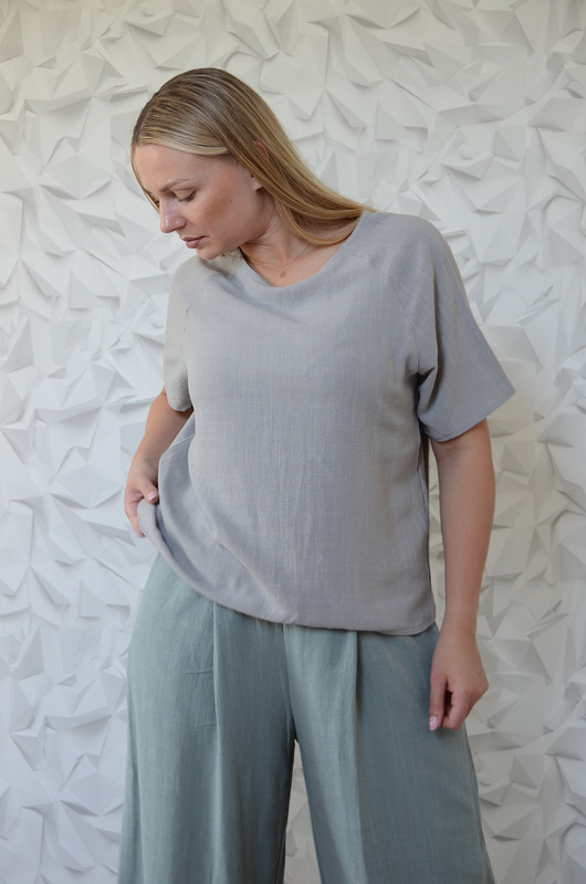 topy damskie Bluzka len/wiskoza w kolorze szarego hematytu