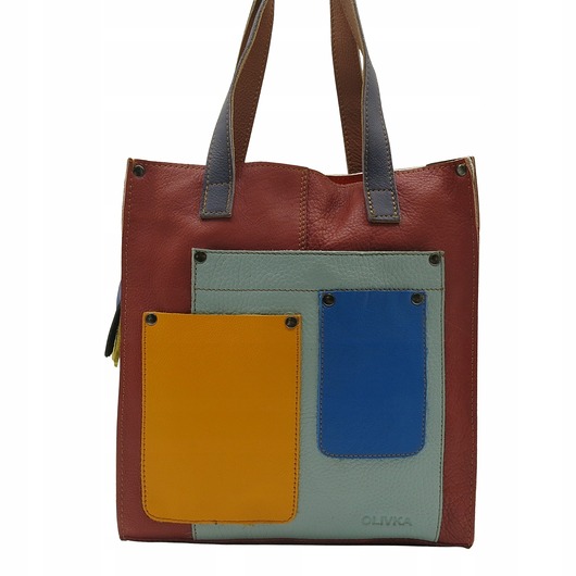 torby na ramię Torebka damska shopper, pojemna, skórzana ze skrawków kolorowa OLIVKA