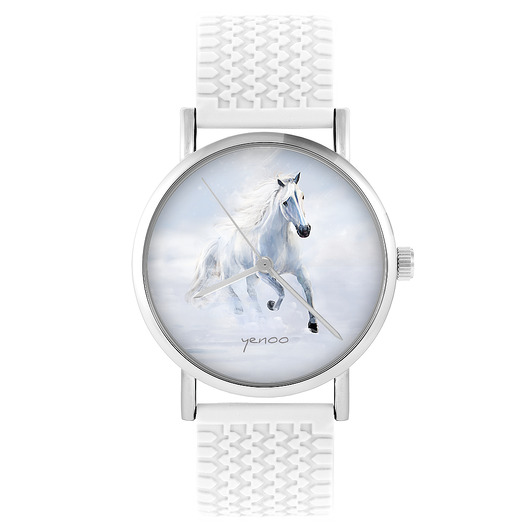 zegarki unisex Zegarek - Biały koń biegnący - silikonowy, biały