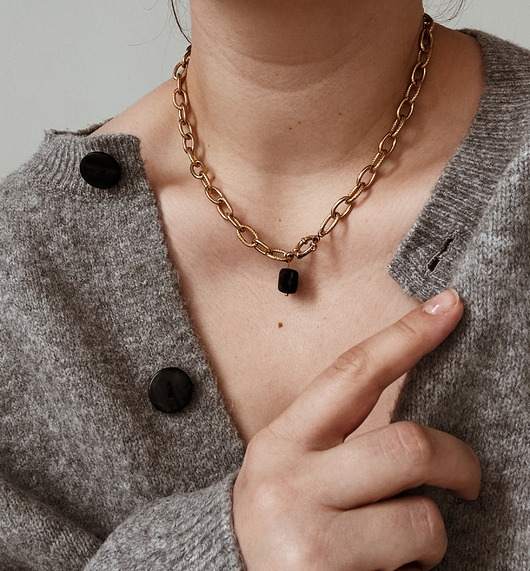 złote naszyjniki Naszyjnik łańcuszek Agat Czarny