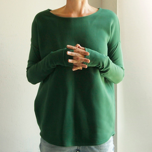 bluza bez kaptura damska Gruby Wąski rękaw Ciemno zielony