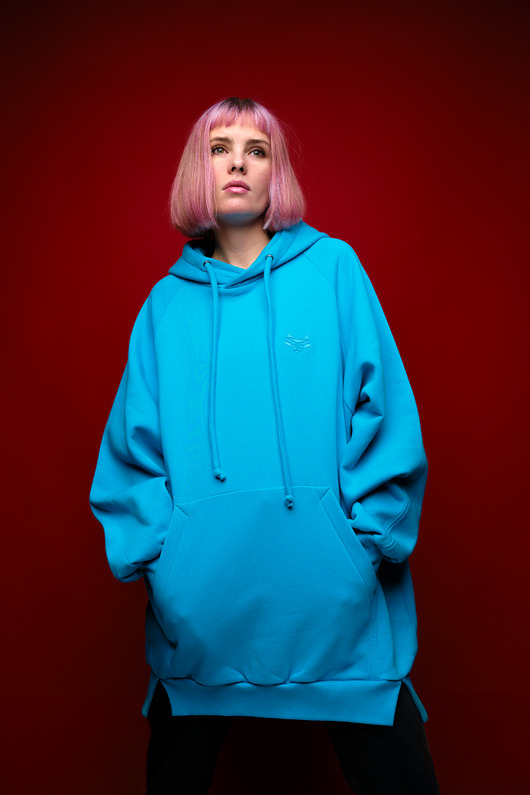 bluza z kapturem damska Bluza SUMO niebieska  / oversize hoodie