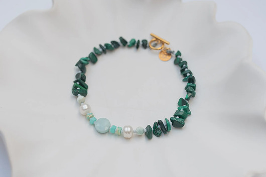 bransoletki z kamieni naturalnych Bransoletka z Malachitu Amazonitu i Pereł