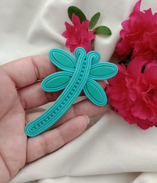 broszki Turkusowa broszka ważka soutache sutasz