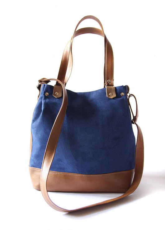 torebka midi h30- navy blue&camel&blue dots -   elfagado