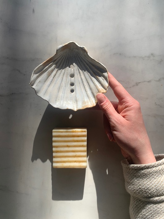 mydelniczki Ceramiczna Mydelniczka Handmade Muszelka Muszla Biało Beżowa