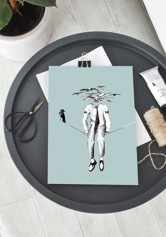 grafiki i ilustracje Ptaki. Ilustracja tuszem i akwarelą.