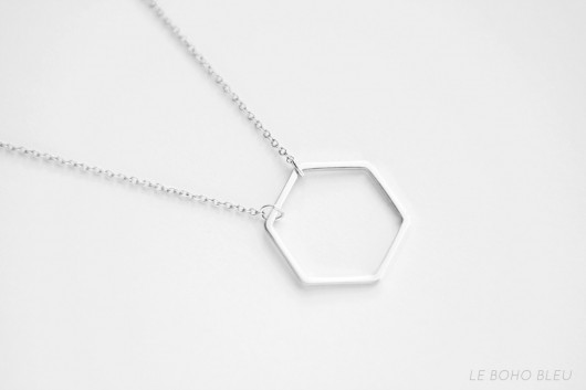 Rhodium Plated Hexagon Necklace Le Boho Bleu