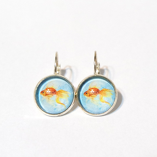 kolczyki szklane Kolczyki - Złota rybka - bigle zamykane