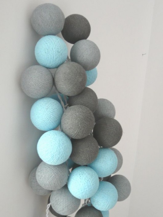 Qule Lampki Cotton Balls Szarości w Turkusie qule