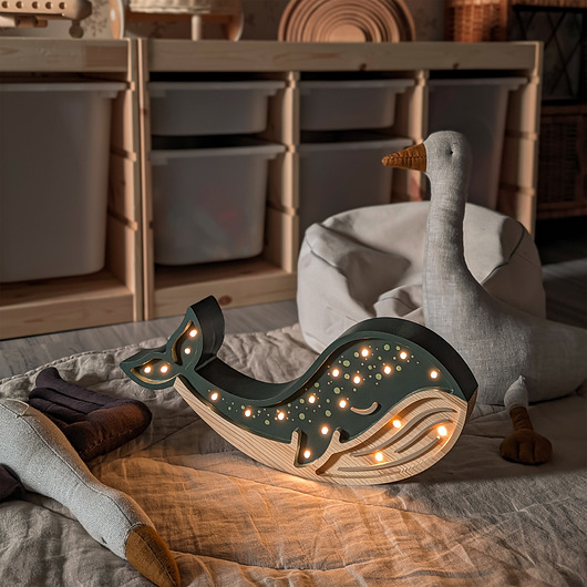 lampy do pokoju dziecka Drewniana lampka LED wieloryb drewno