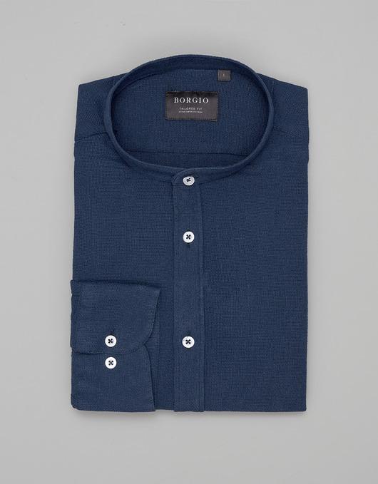 koszule męskie Męska koszula ze stójką limina 00492 granatowy tailored fit
