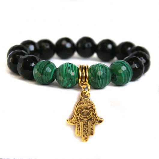 BLACK'n'GREEN - malachit & czarny onyks FASETKA kaktusia
