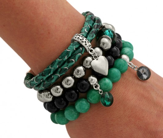 Black & emerald jade,hematite & snake strap. Lavoga
