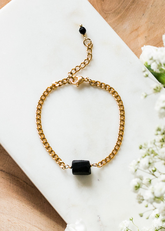 bransoletki z kamieni naturalnych Bransoletka Ochronna Turmalin Na Łańcuszku Ze Stali Szlachetnej