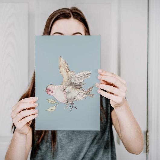 grafiki i ilustracje Plakat  ptak drozd  niebieski  A4  A3