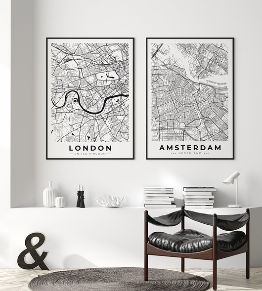 Zestaw plakatów - mapy Londyn Amsterdam HOG STUDIO