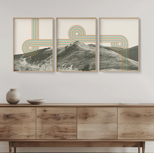 plakaty Plakaty zestaw/tryptyk góry Bieszczady, nowoczesne, w stylu retro, mid-century.