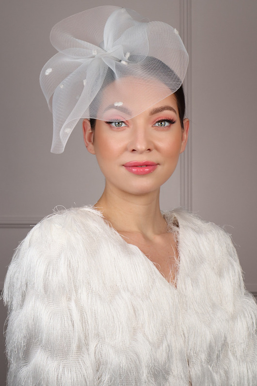 Ślubne ozdoby do włosów MOTI woal śłubny z krynoliny biel