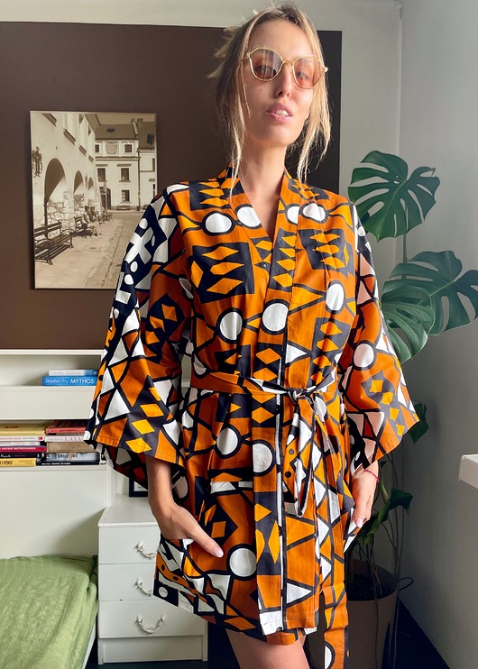 sukienki mini damskie Samakaka Brown kimono