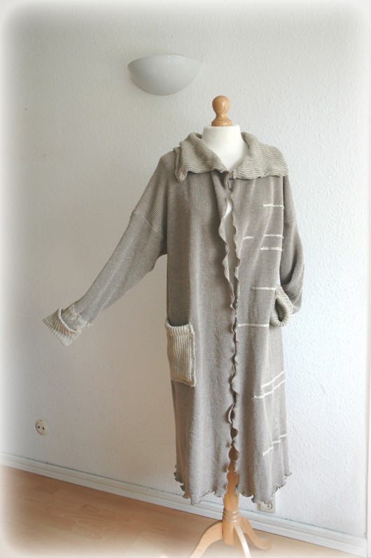 Grey- Beige  Cardigan Coat malowane lnem