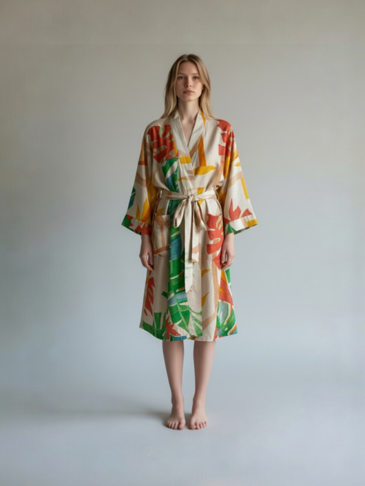 szlafroki damskie Szlafrok narzutka kimono w tropikalny wzór