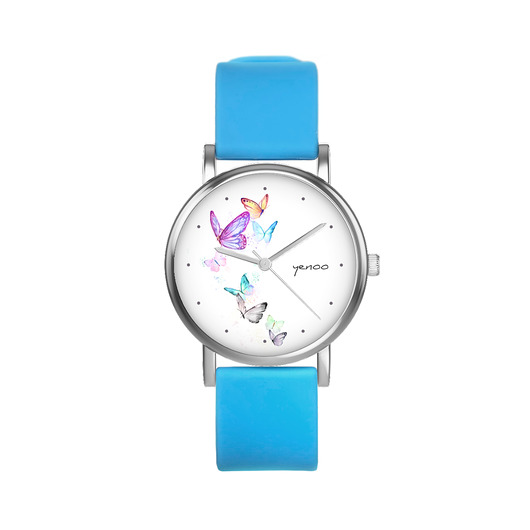 zegarki damskie Zegarek mały - Motyle - silikonowy, niebieski