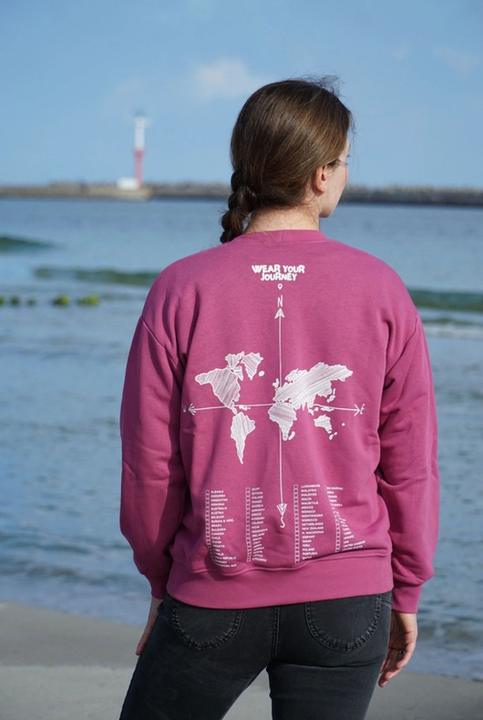 bluza bez kaptura damska Zaznacz odwiedzone państwa - różowa bluza dla podróżnika bez kaptura