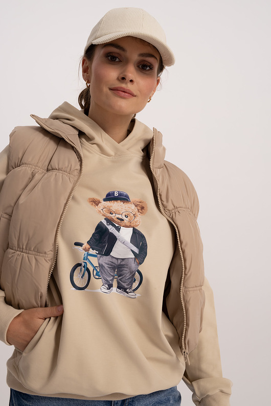 bluza z kapturem damska Bluza damska z kapturem Fluffy Puffy Bart beżowa