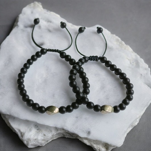 bransoletki z kamieni naturalnych Komplet dla pary : PIRYT & ONYKS : długość regulowana