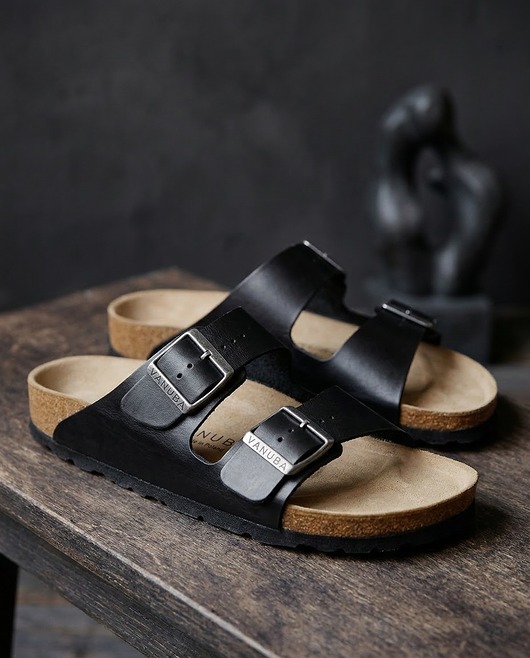 sandały i klapki damskie Klapki damskie VANUBA skórzane na korku profilowane czarne