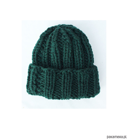 czapki damskie Czapka beanie  z wełną w kolorze szmaragdowym