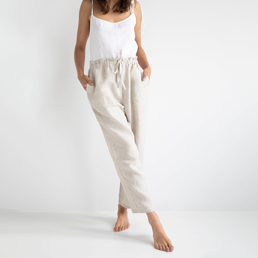 spodnie dresowe damskie LNIANE DŁUGIE SPODNIE NATURALNE 100% LEN
