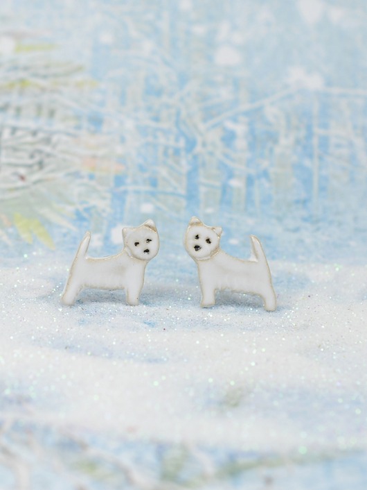 kolczyki ceramiczne West westie mini pieski- ceramiczne kolczyki