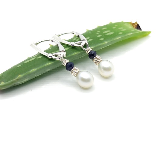 kolczyki z kamieniami Perła z szafirem - srebrne kolczyki