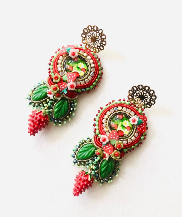 kolczyki soutache Sutaszowe kolczyki STRAWBERRY