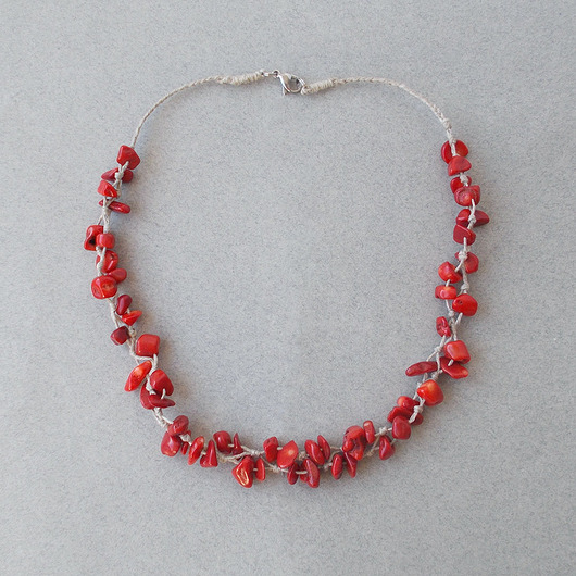 kolie Koral czerwony Naszyjnik lniany