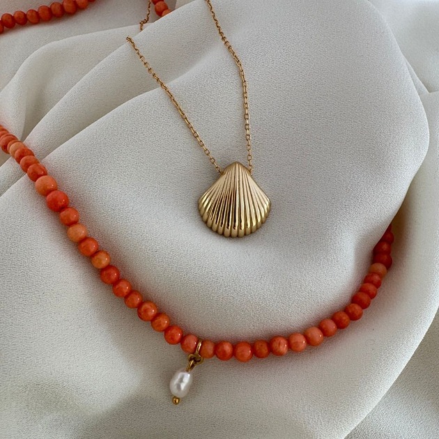 korale Naszyjnik z kamieni naturalnych - Koral & Perła