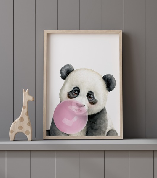 obrazy i plakaty do pokoju dziecięcego Plakat Panda z gumą balonową P116