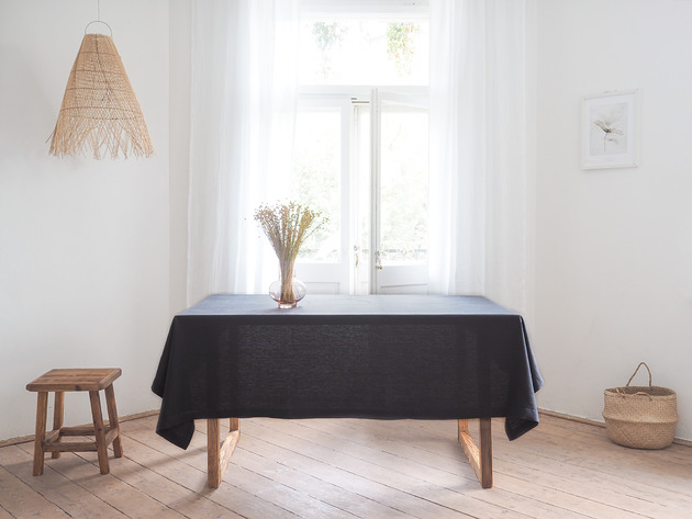 obrusy i serwetki Lniany obrus z listwą  heavy linen CHARCOAL