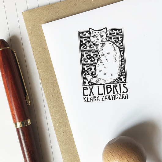 stemple PIECZĄTKA EX LIBRIS - KOT w stylu Art Deco