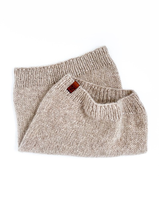 szale damskie Cienki beżowy szalik typu komin tuba z wełny alpaki