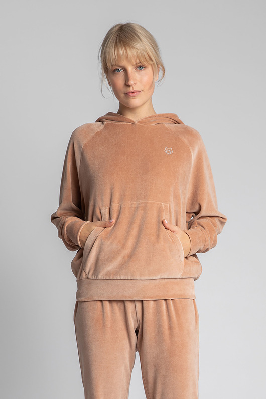Welurowa bluza z kapturem-beżowa(LA-013) LaLupa