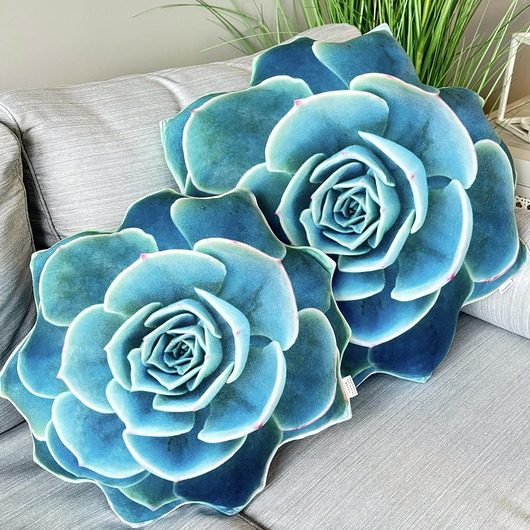 poduszki z grafiką Zestaw Poduszek Sukulenty Turkusowe Echeveria