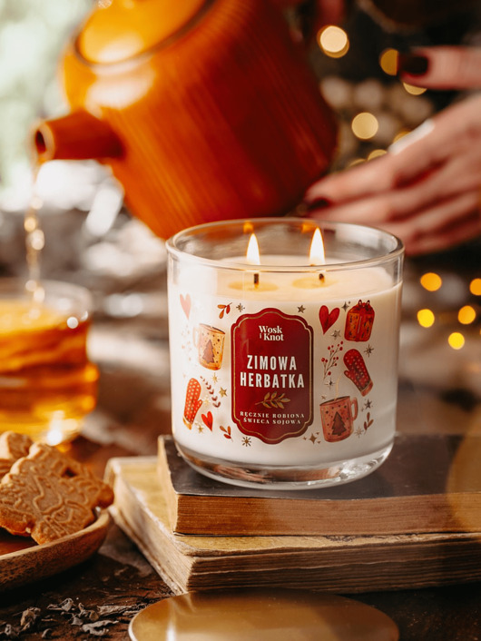 świeczniki i świece Zimowa Herbatka Świeca Sojowa Dwuknotowa Wosk I Knot