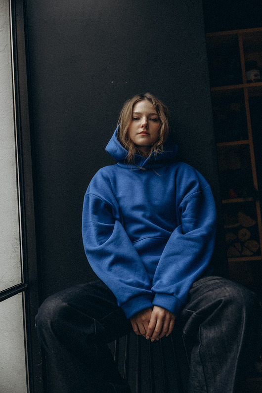 bluza z kapturem damska Bluza z kapturem, kobaltowa niebieska