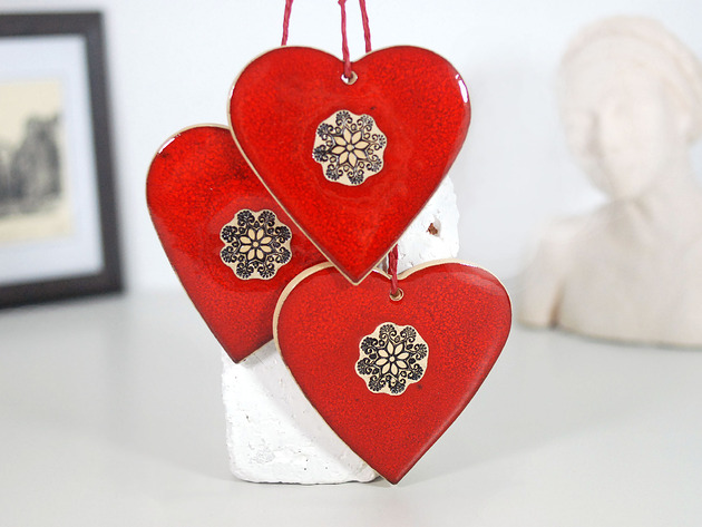 ozdoby choinkowe Duże ceramiczne serce ozdoba wisząca - lawa
